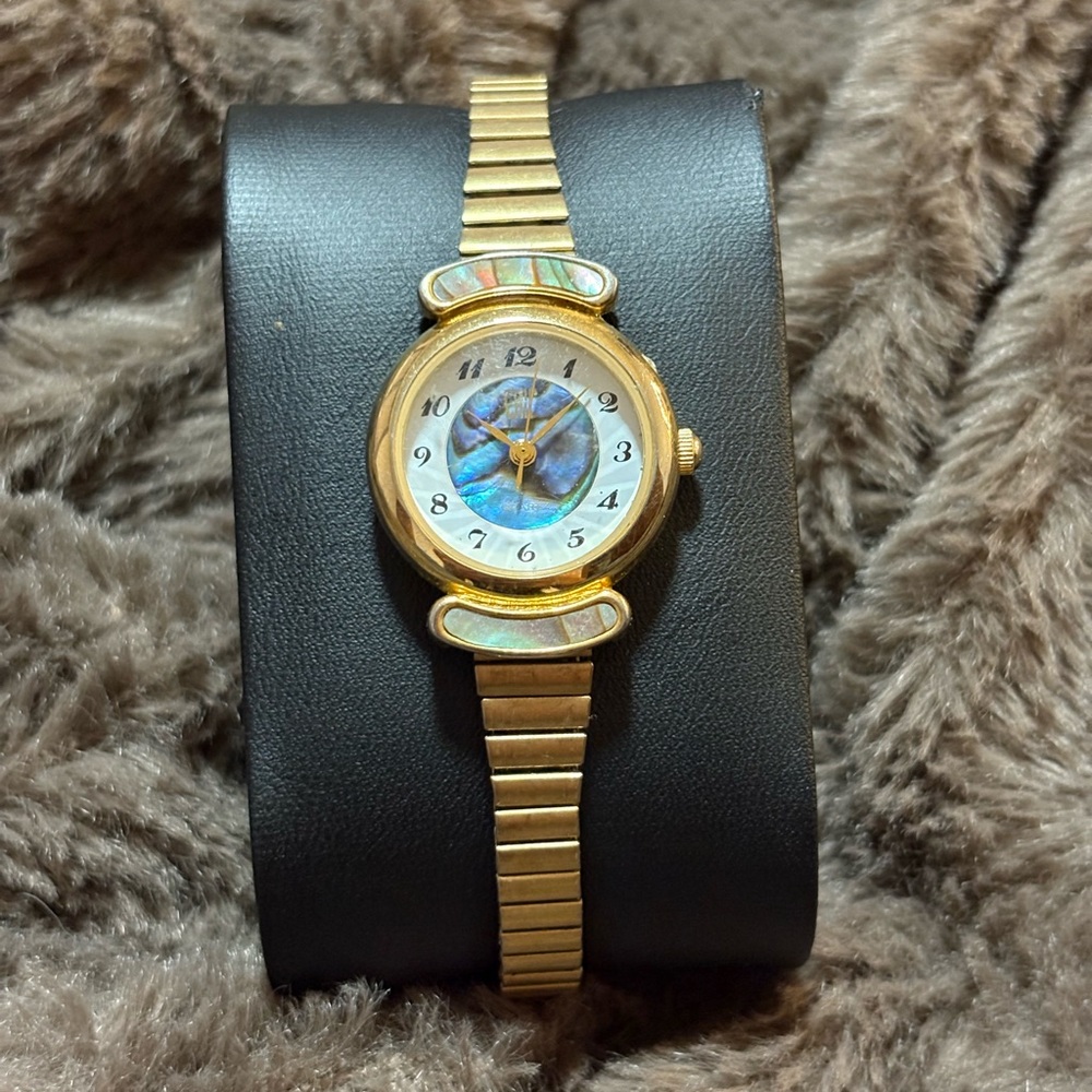 Gold Women's Watch with Blue Accents